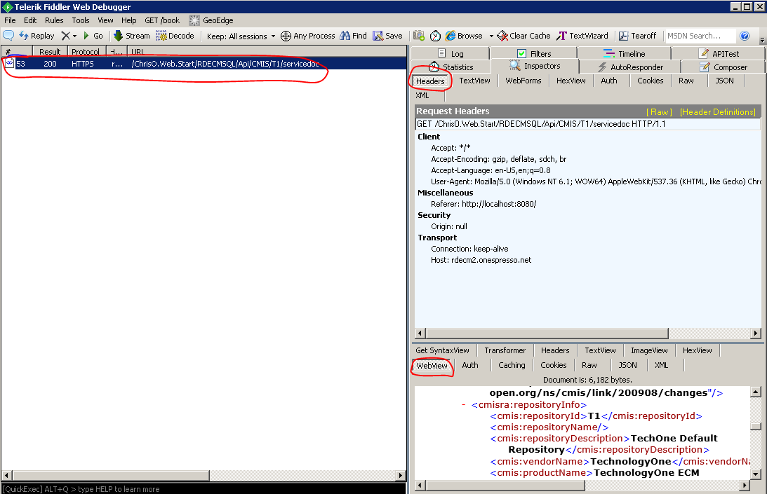 Inspect a request/response